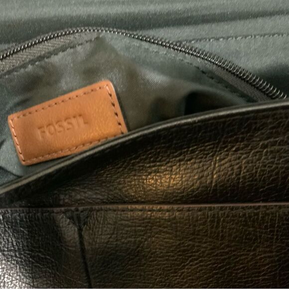 Fossil Black Leather Evan Commuter Satchel Messenger Bag New - Picture 13 of 14